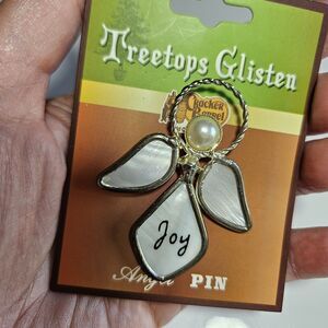 Treetops Glisten Cracker Barrel Siver Tone Joy Angel Pin
